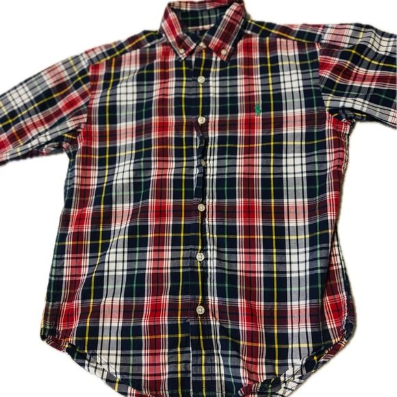Boy's Ralph Lauren Short Sleeve Button Down Shirt. Size S- Burg/green/blue plaid - Picture 2 of 6